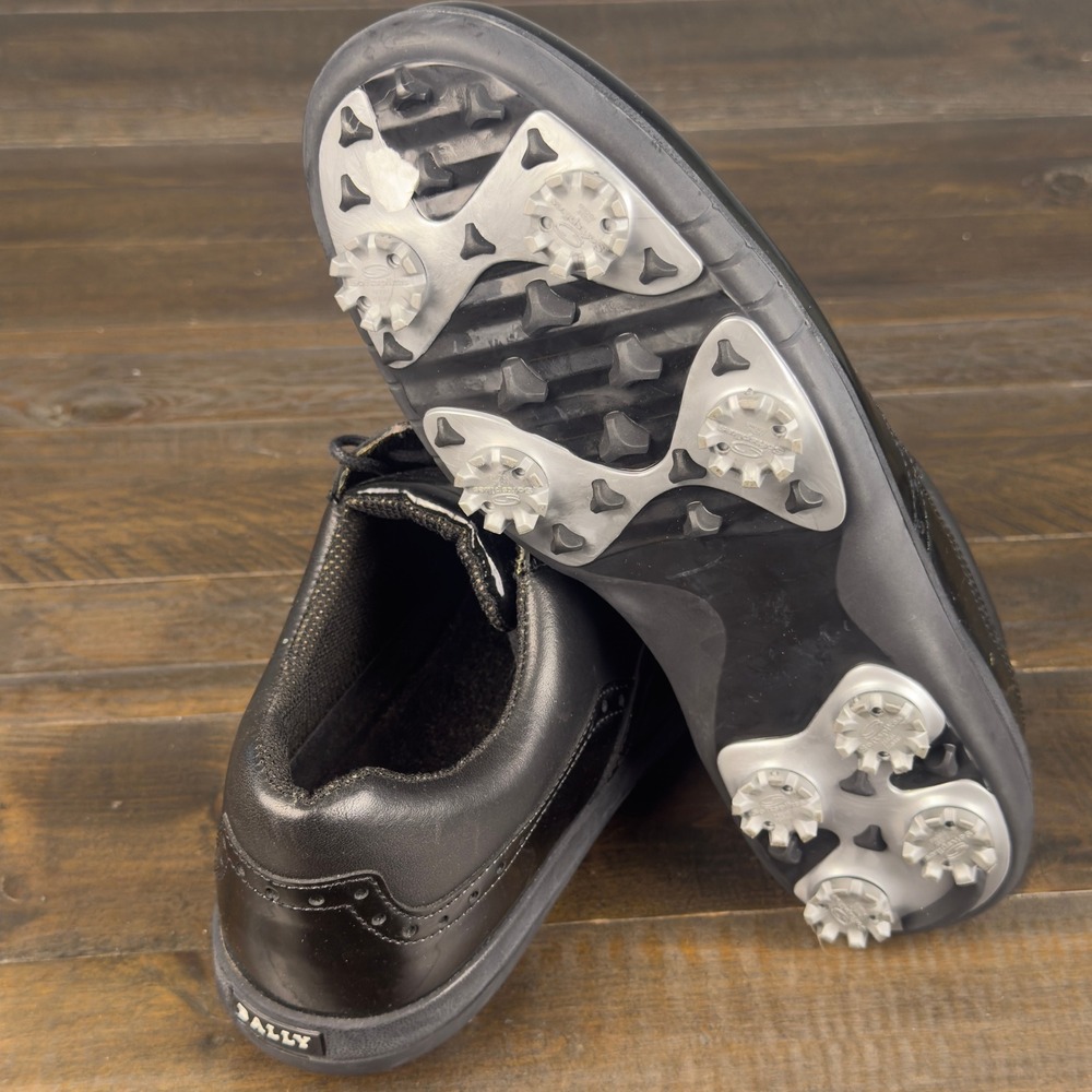 Bally Black Leather Kiltie Wingtip Golf Shoes Womens Softspikes Oxfords - Picture 7 of 9